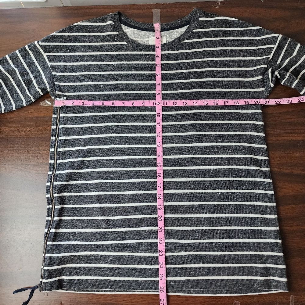 Lou & Grey Striped Side Zip Long Sleeve Top Grey White Cotton Blend Size M - Picture 8 of 12